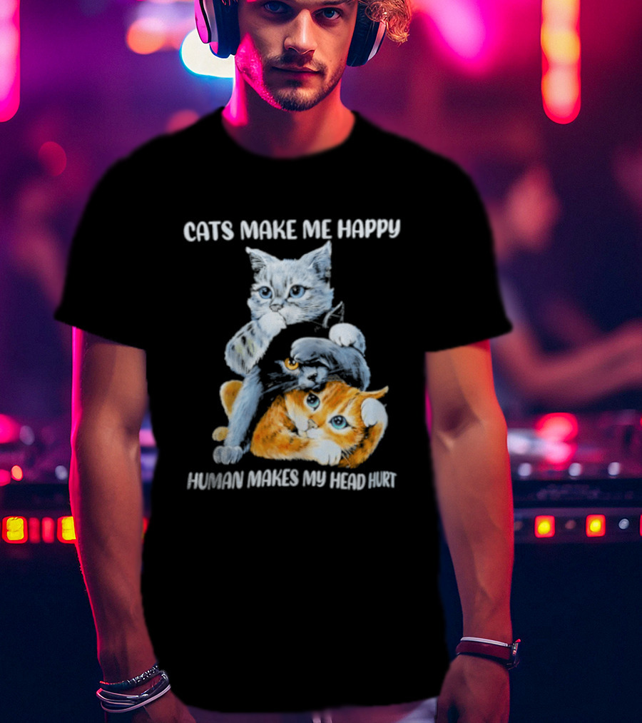 Cats Make Me Happy Human Makes My Head Hurt Cute Cat Duo T-Shirt