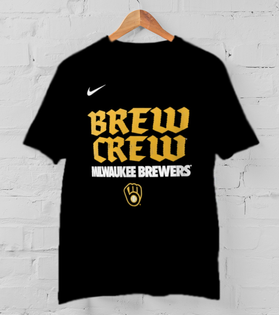 Milwaukee Brewers Nike Brew Crew Handwriting Club Baseball Glove T-Shirt