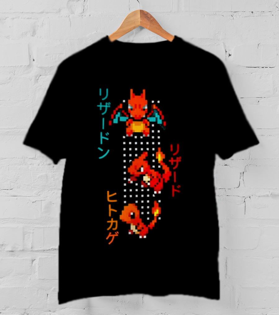 Pokémon Charizard Evolution Pixel Art With And T-Shirt