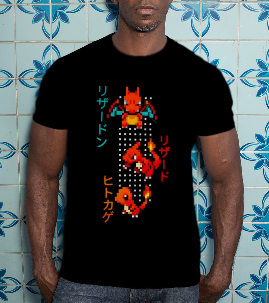 Pokémon Charizard Evolution Pixel Art With And T-Shirt