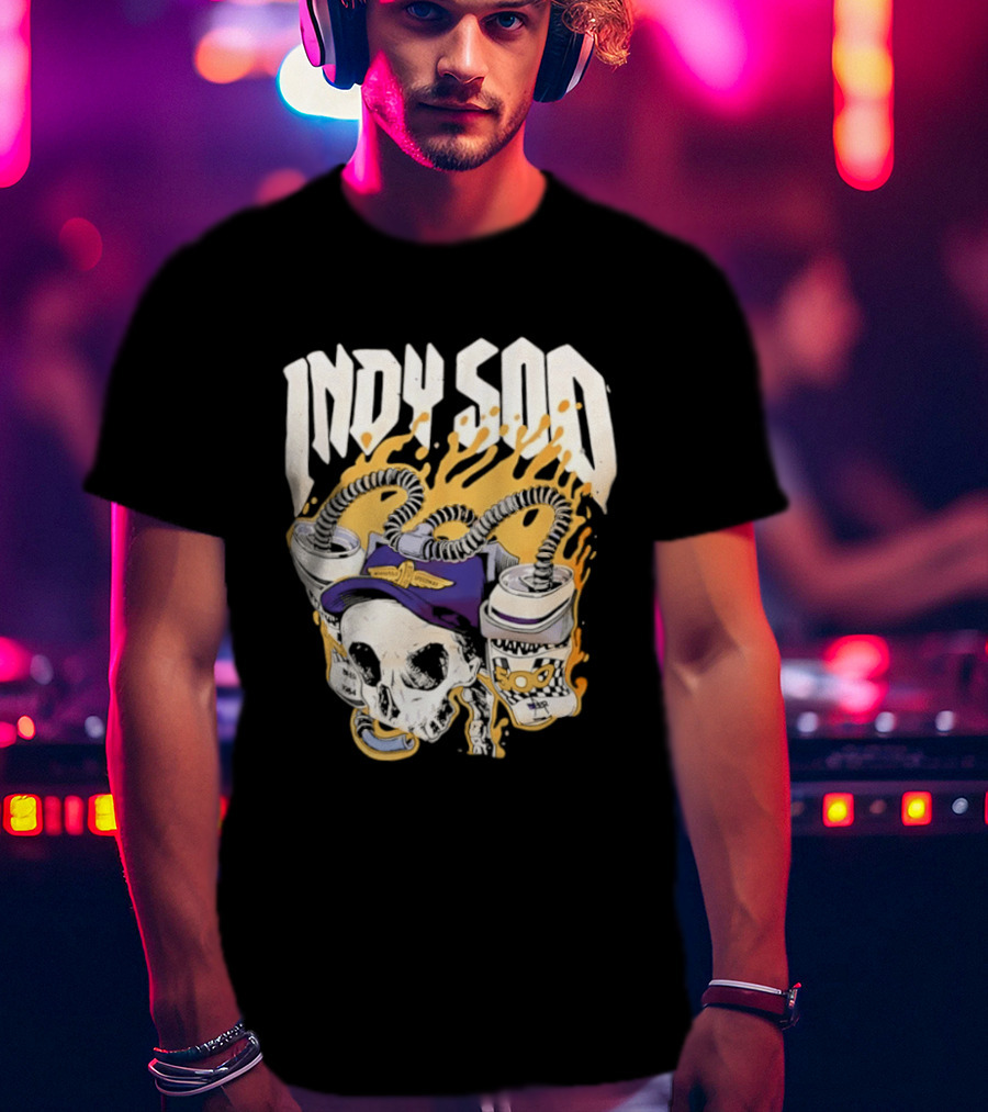 Indy 500 Skull Cap Beer Drinking Racing T-Shirt