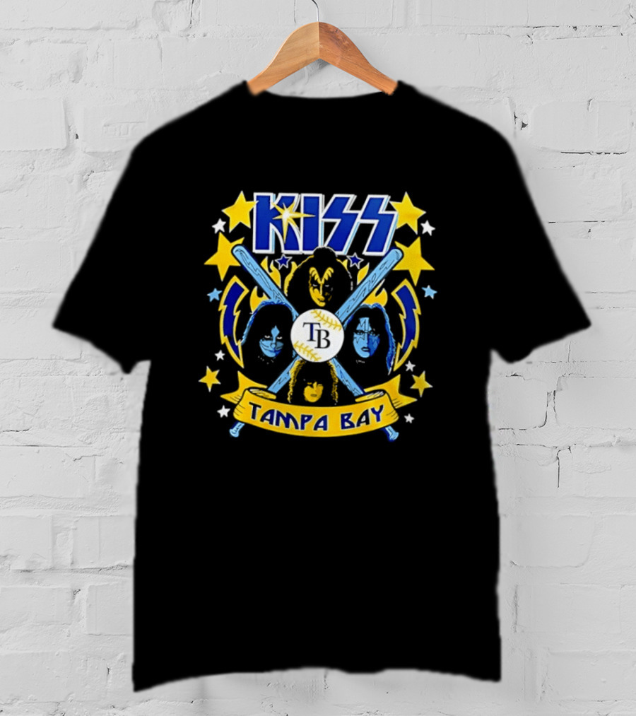 KISS Tampa Bay Baseball Bats Stars Lightning Blue Yellow T-Shirt
