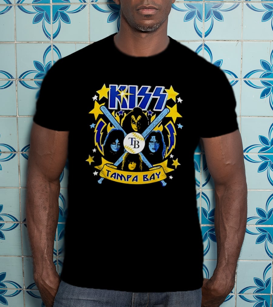 KISS Tampa Bay Baseball Bats Stars Lightning Blue Yellow T-Shirt