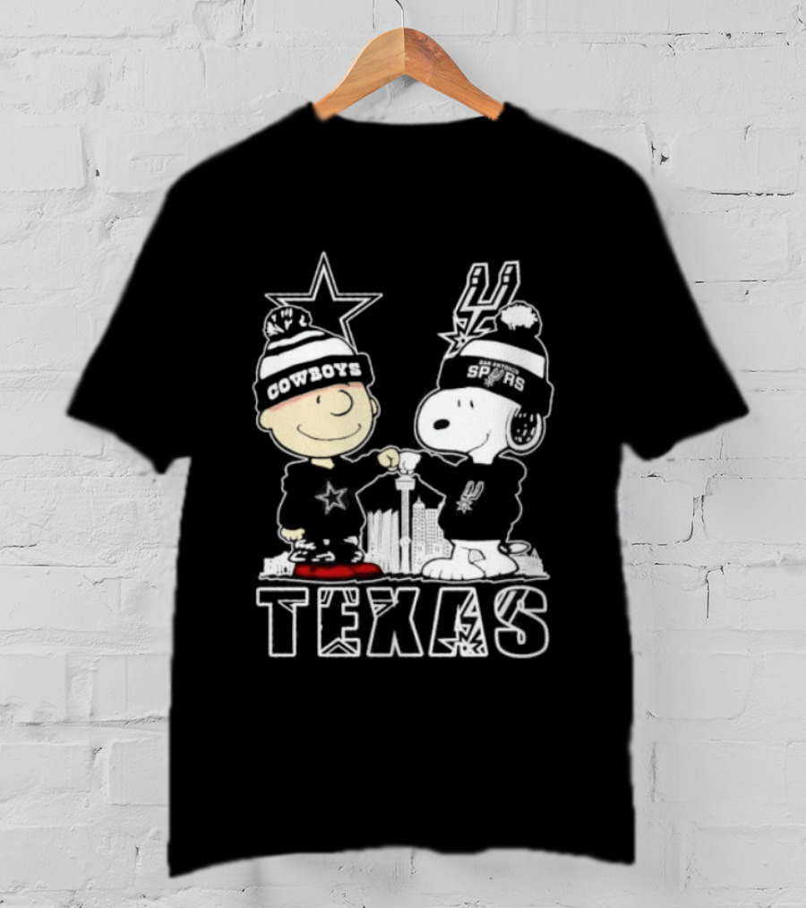 Snoopy And Charlie Brown Cowboys Spurs Texas Skyline T-Shirt