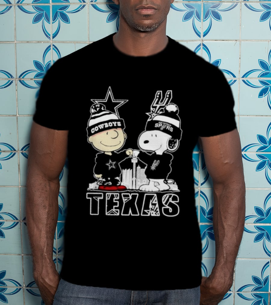 Snoopy And Charlie Brown Cowboys Spurs Texas Skyline T-Shirt