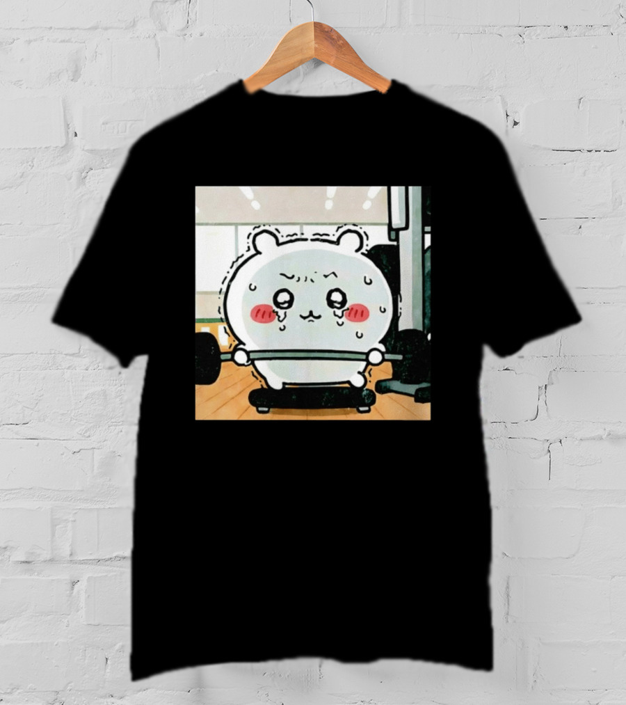Chiikawa Usagi Exercising Gym Scene Cute Cartoon Character Training T-Shirt