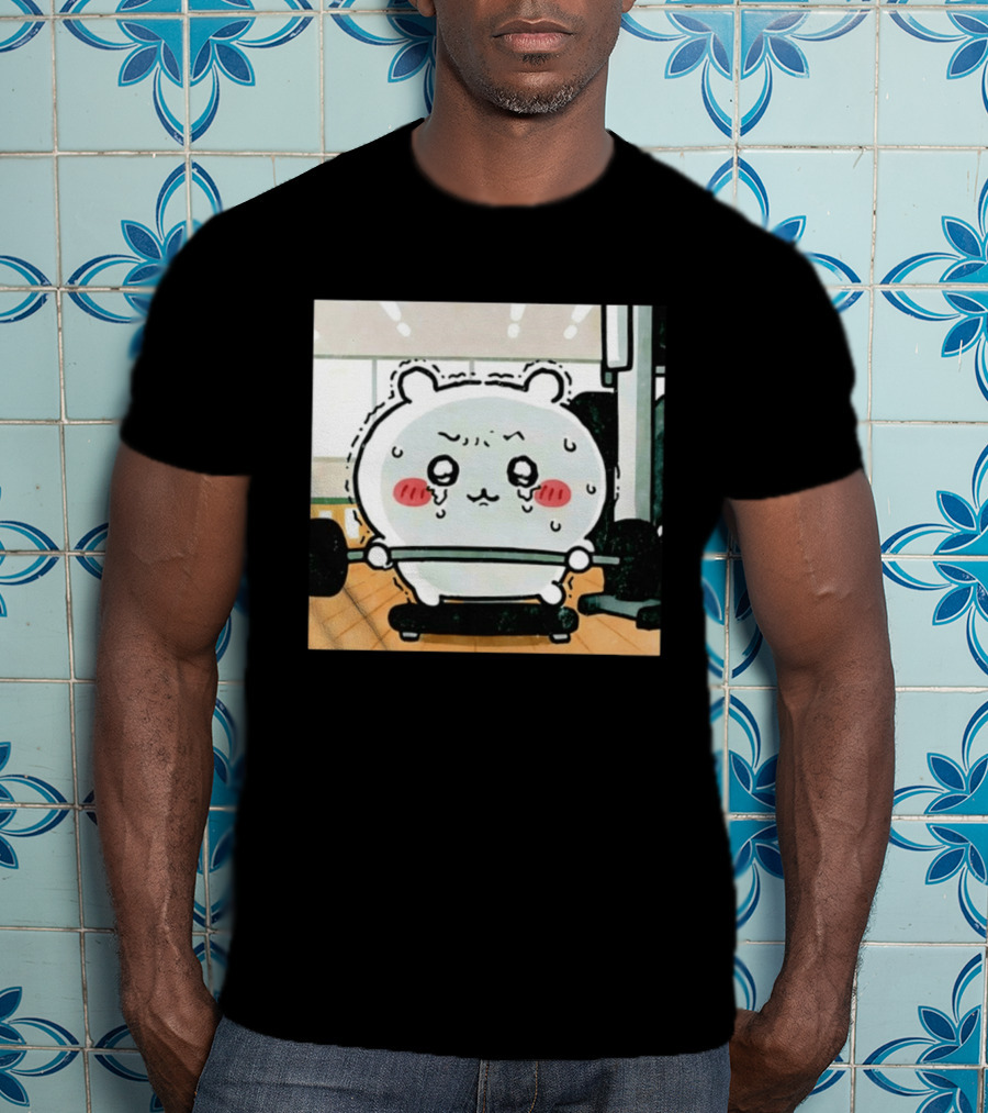 Chiikawa Usagi Exercising Gym Scene Cute Cartoon Character Training T-Shirt