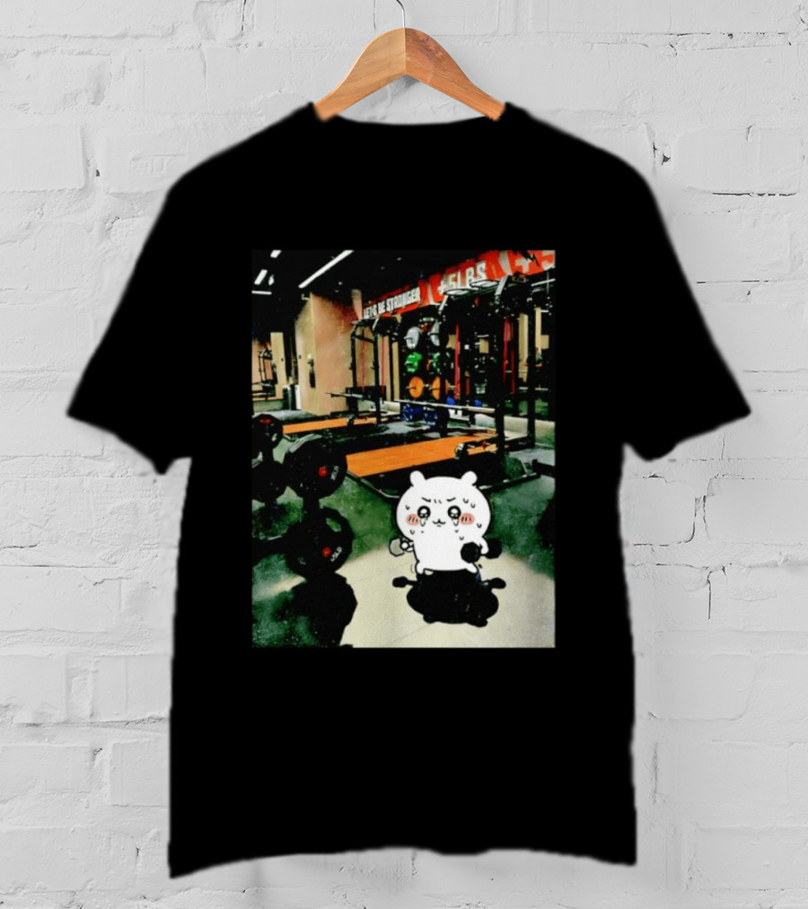 Usagi Working Out At The Gym Let's Be Stronger Chiikawa Fitness Motivational Scene T-Shirt