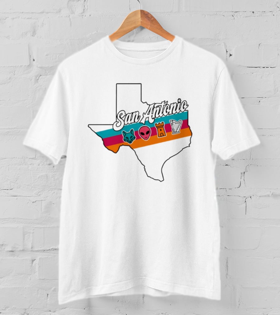 San Antonio Texas Map Alien Fox Castle Harp 2026 T-Shirt
