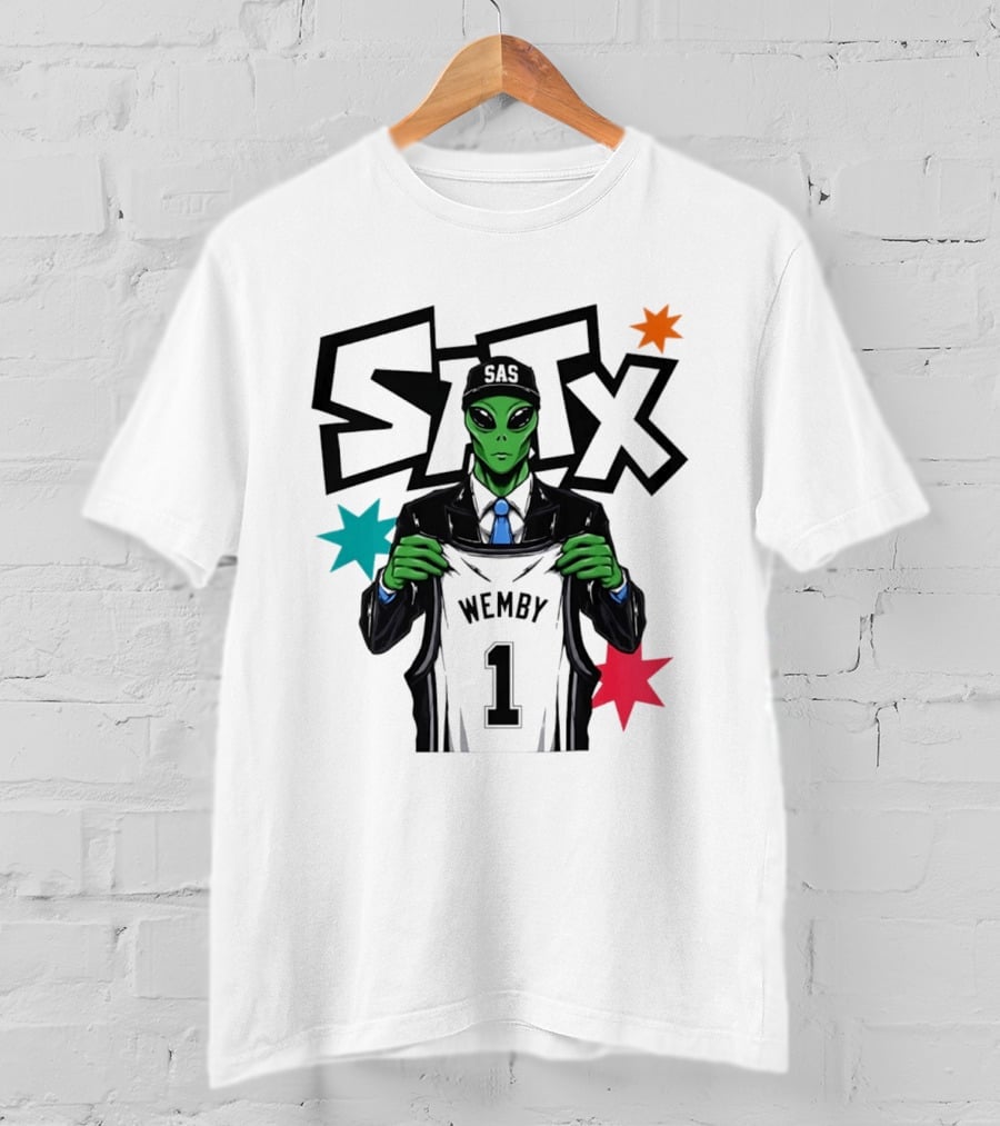 STX SAS Alien Wemby Holding Spurs Jersey Victor Wembanyama T-Shirt