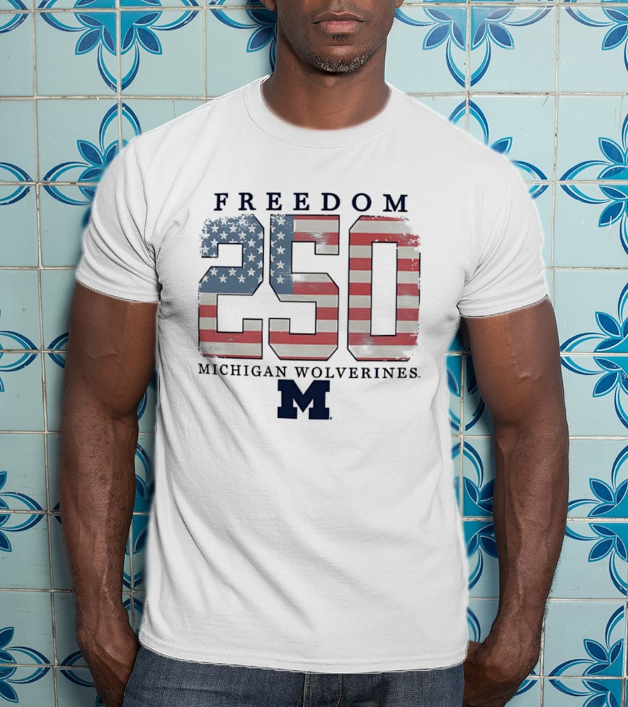 Michigan Wolverines Freedom 250 American Flag T-Shirt
