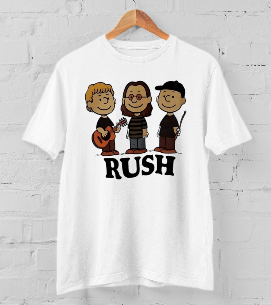 Rush Peanuts Band Members Cartoon Characters Guitar And Drumsticks T-Shirt