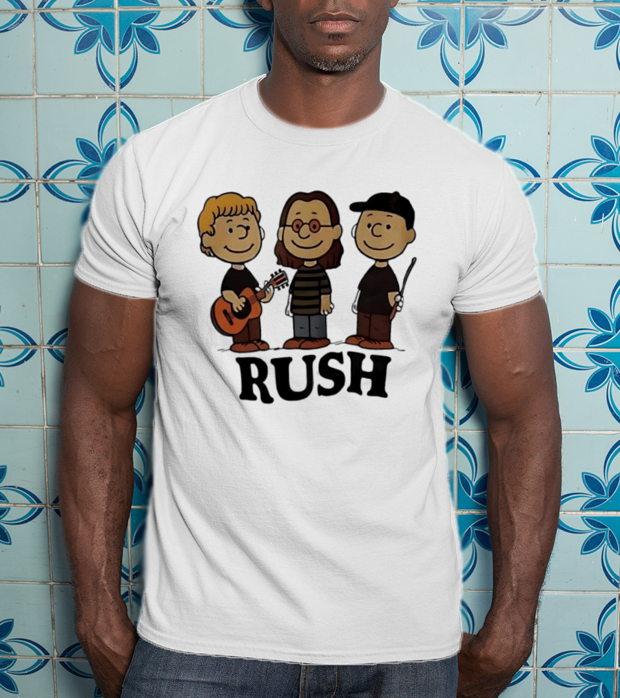 Rush Peanuts Band Members Cartoon Characters Guitar And Drumsticks T-Shirt