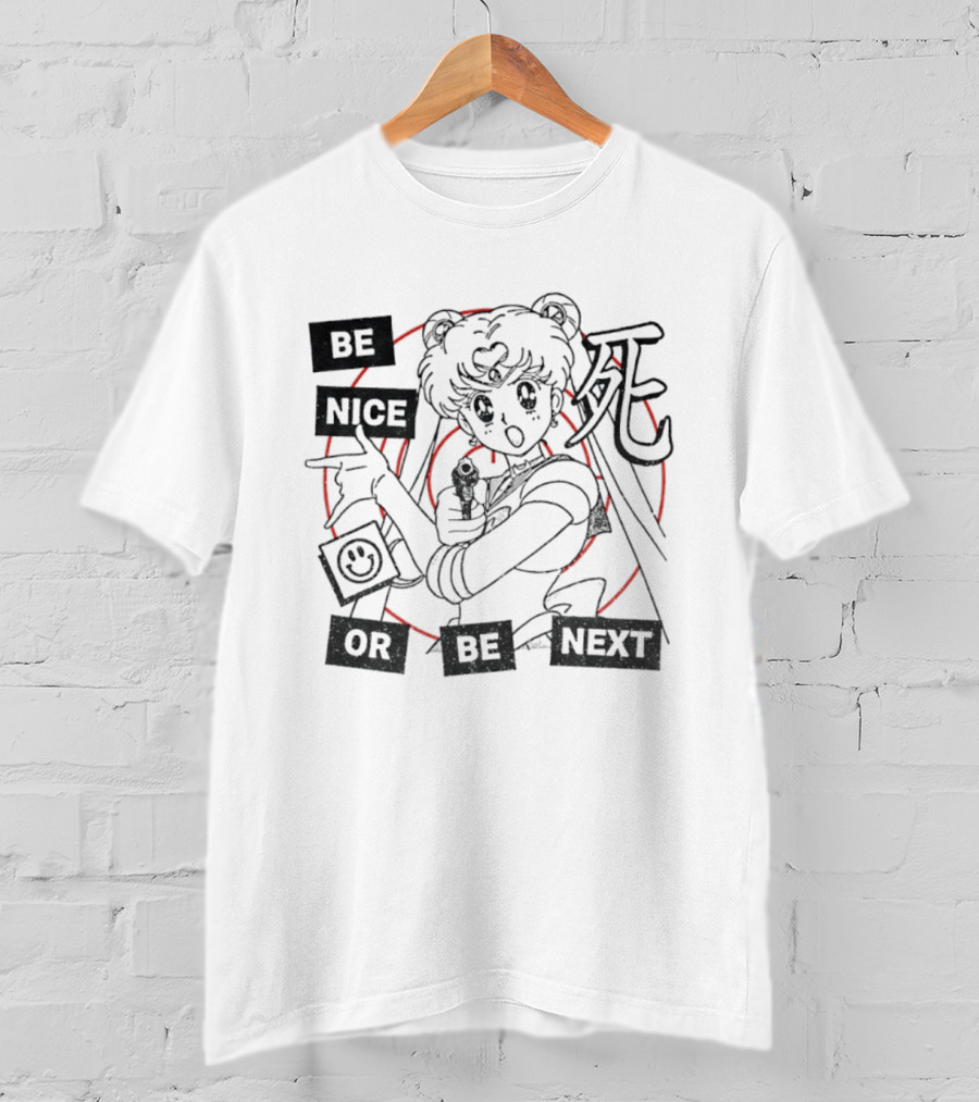 Be Nice Or Be Next Anime Girl With Gun And Red Target T-Shirt
