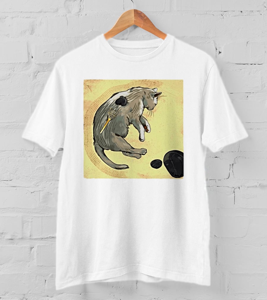 Zen Garden Kitty Rake And Stones Tranquility T-Shirt