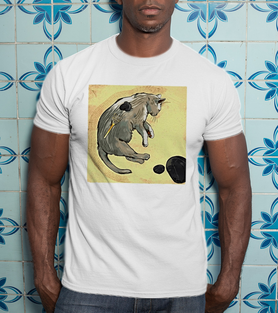 Zen Garden Kitty Rake And Stones Tranquility T-Shirt