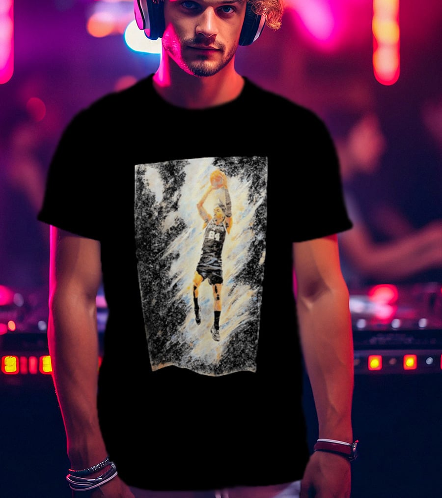 Devin Vassell 24 San Antonio Spurs Basketball Player In Iconic Action Pose T-Shirt