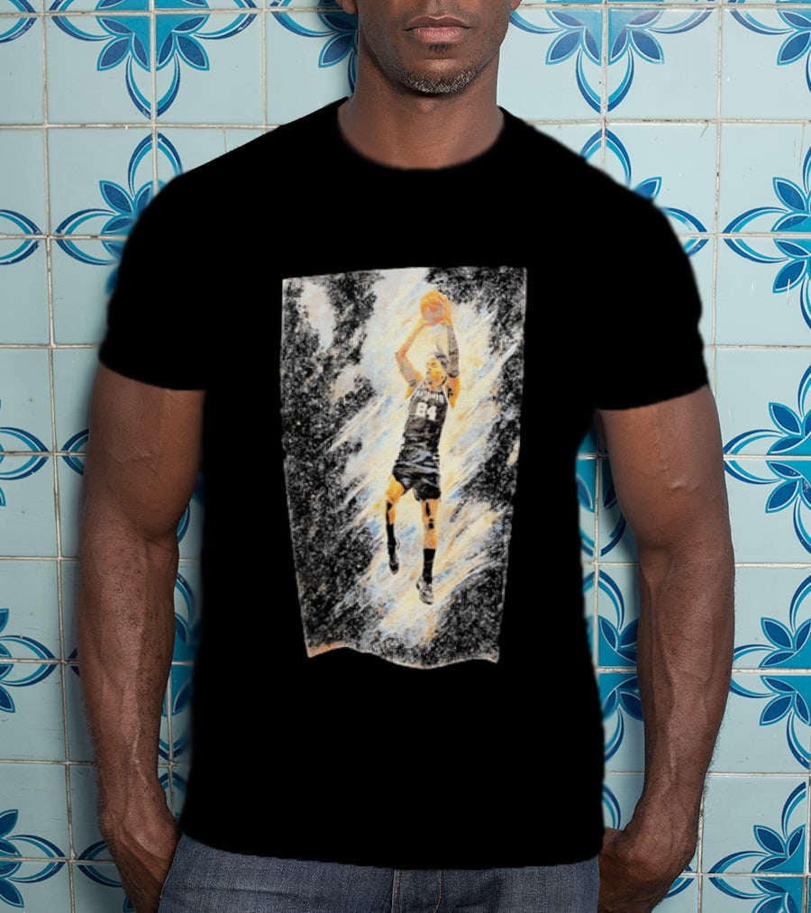 Devin Vassell 24 San Antonio Spurs Basketball Player In Iconic Action Pose T-Shirt