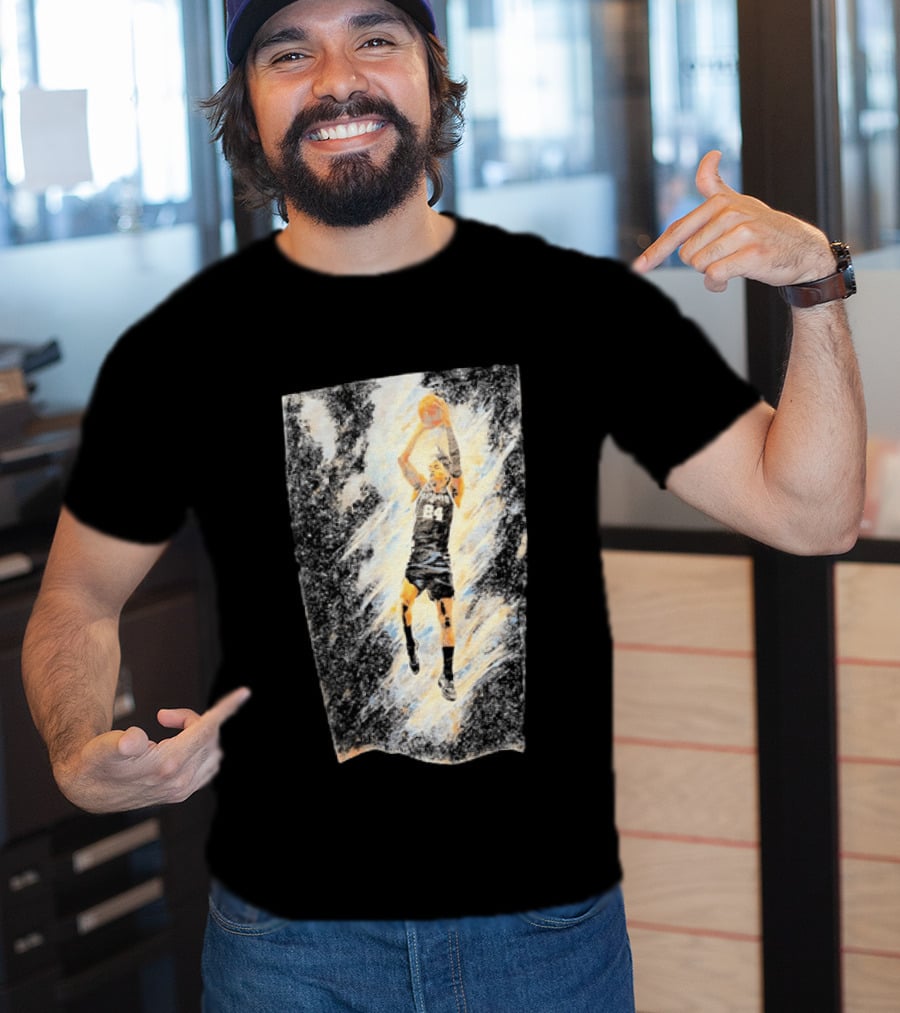 Devin Vassell 24 San Antonio Spurs Basketball Player In Iconic Action Pose T-Shirt