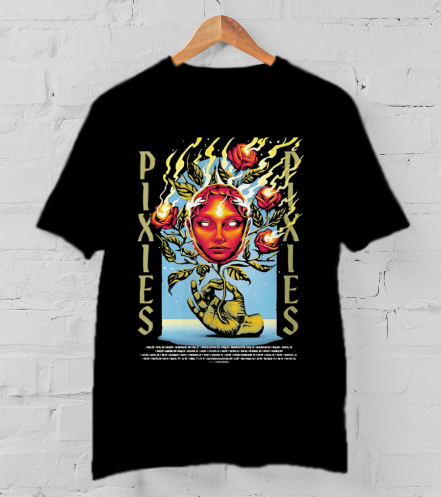 Pixies Europe And UK Tour 2026 Flaming Roses Face T-Shirt