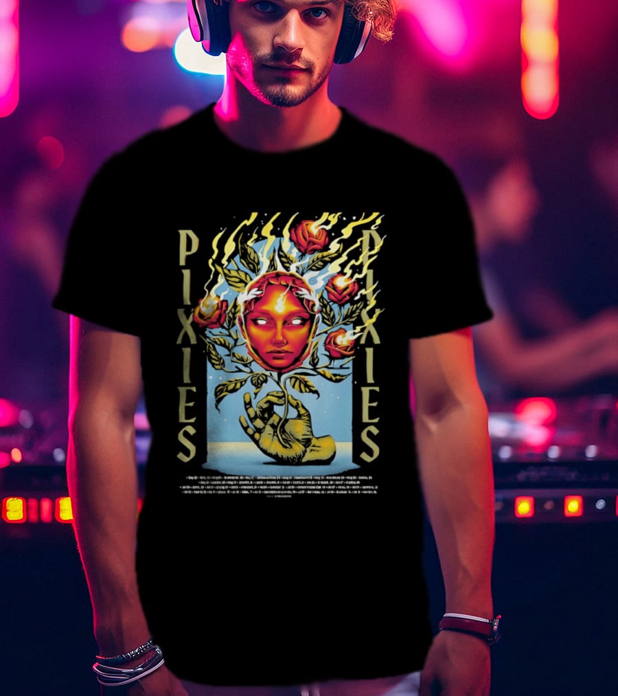 Pixies Europe And UK Tour 2026 Flaming Roses Face T-Shirt
