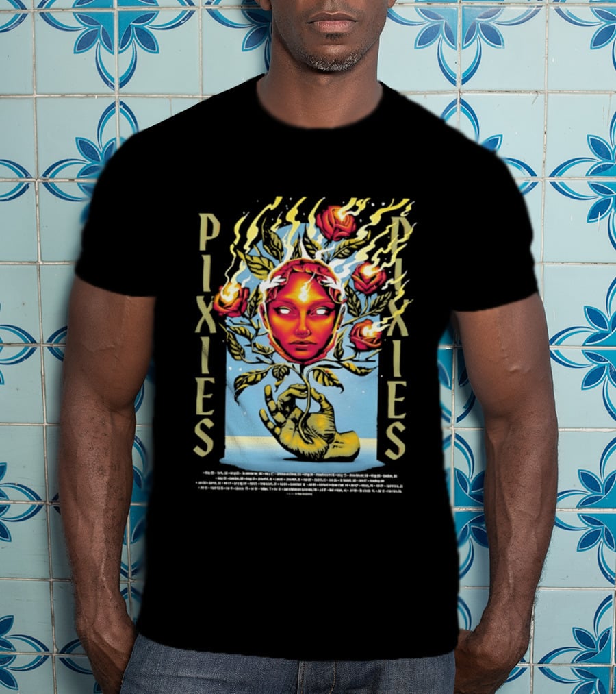Pixies Europe And UK Tour 2026 Flaming Roses Face T-Shirt