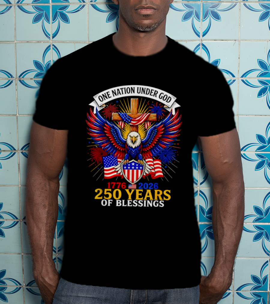 USA 250th Anniversary 1776 2026 One Nation Under God Eagle And Flag Celebration T-Shirt