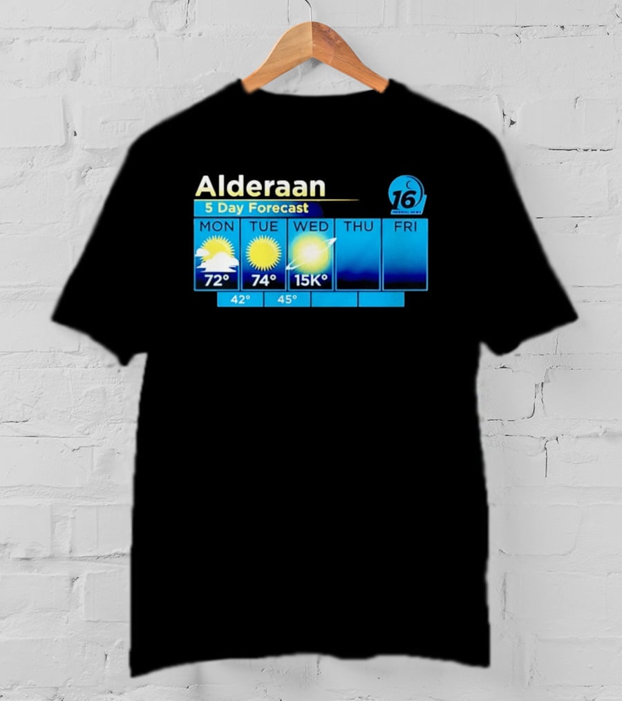 Alderaan 5 Day Forecast Weather Channel Sci Fi Parody 15K Degrees Mon Thu Fri T-Shirt