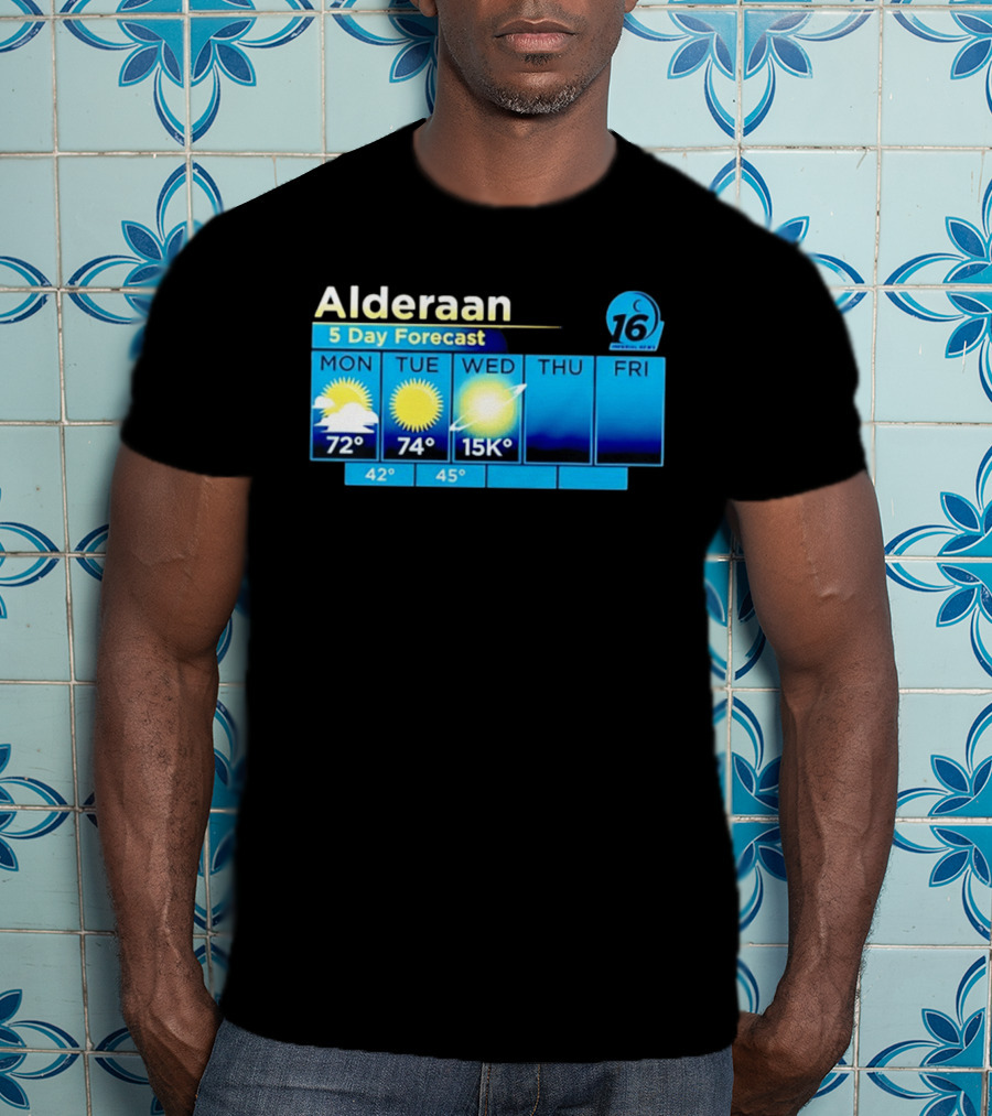 Alderaan 5 Day Forecast Weather Channel Sci Fi Parody 15K Degrees Mon Thu Fri T-Shirt