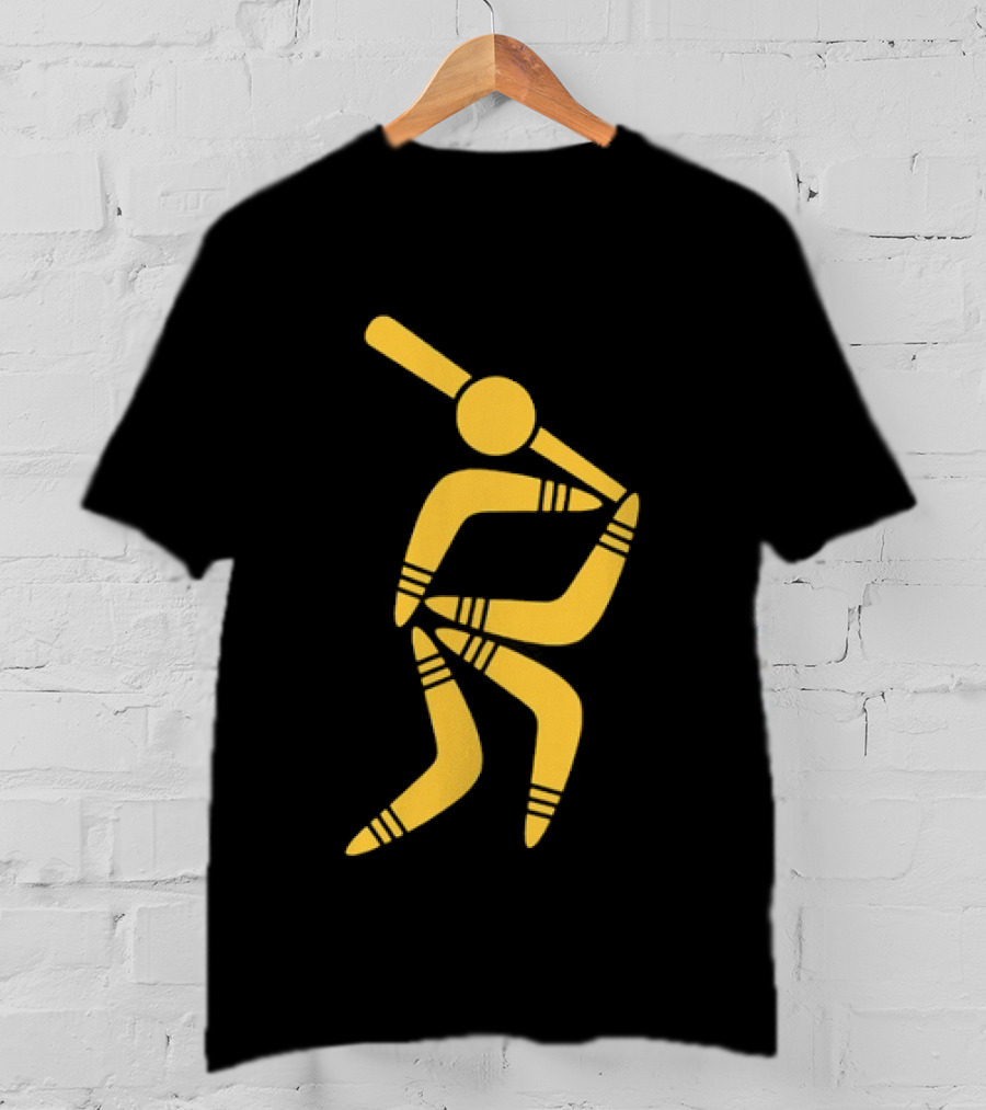 Boomerang Baseball Batting Pose Yellow Tribal T-Shirt