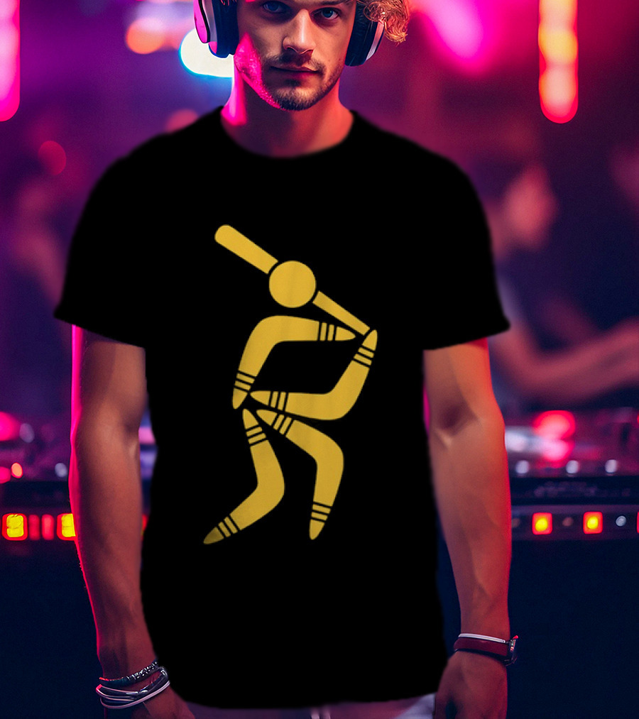 Boomerang Baseball Batting Pose Yellow Tribal T-Shirt