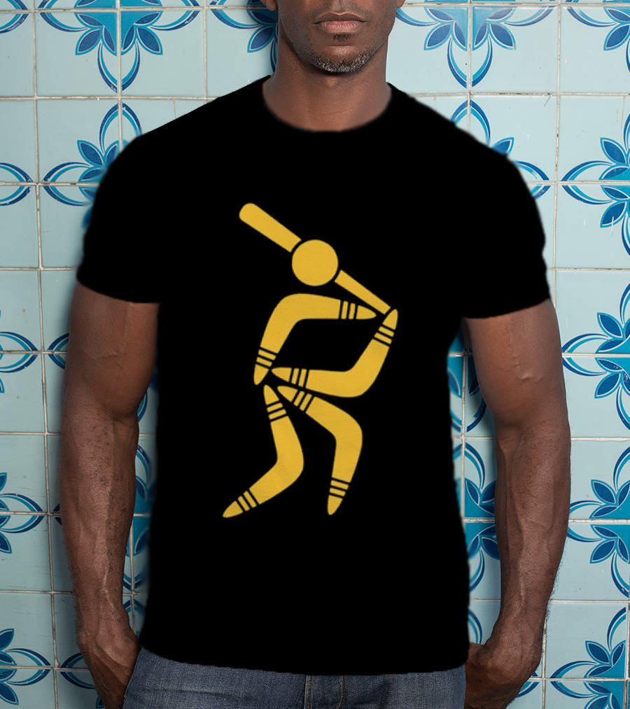 Boomerang Baseball Batting Pose Yellow Tribal T-Shirt