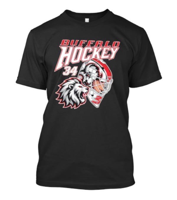 Buffalo Hockey 34 Alex Lyon Lion Graphic With Hockey Helmet T-Shirt