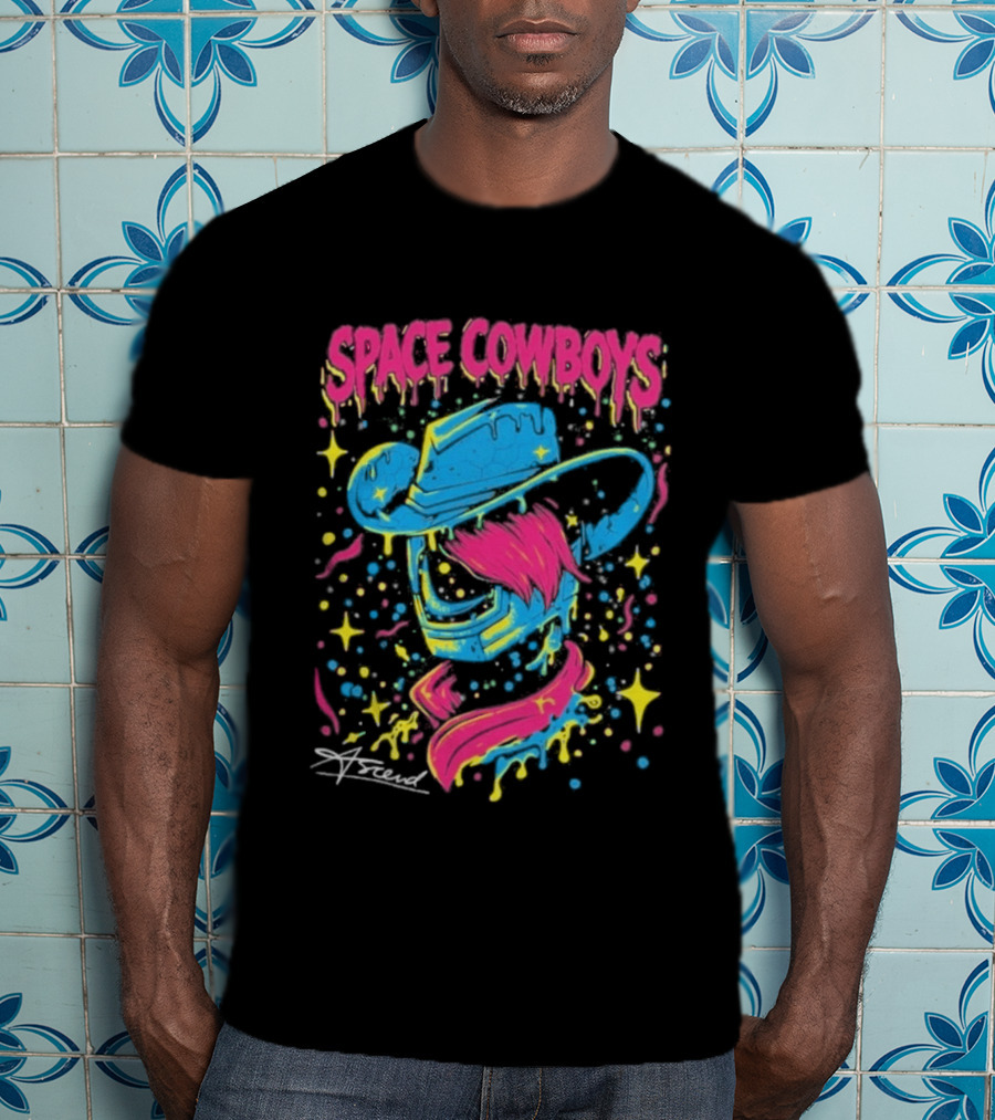 Space Cowboys Neon Drip Art By Sugar Land T-Shirt