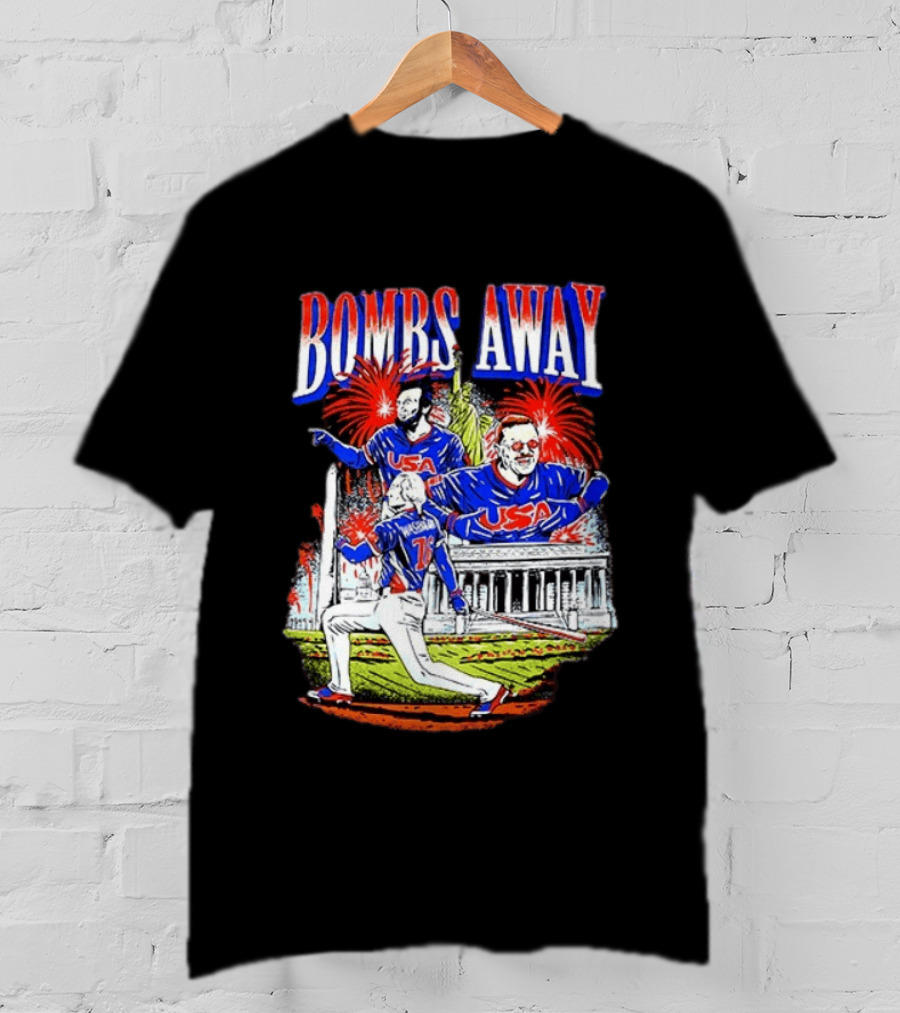 Bombs Away USA Firework Celebration And Baseball Scene T-Shirt