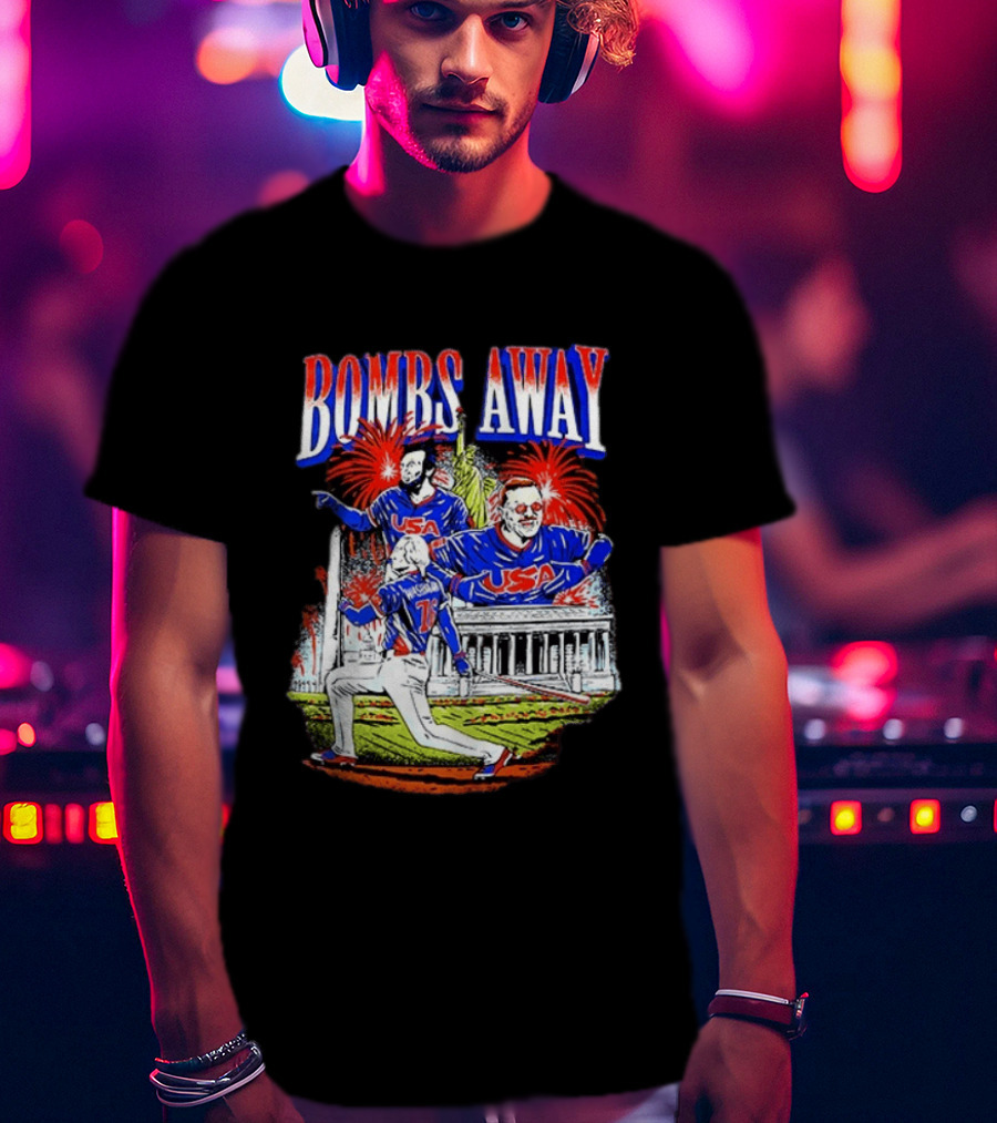 Bombs Away USA Firework Celebration And Baseball Scene T-Shirt