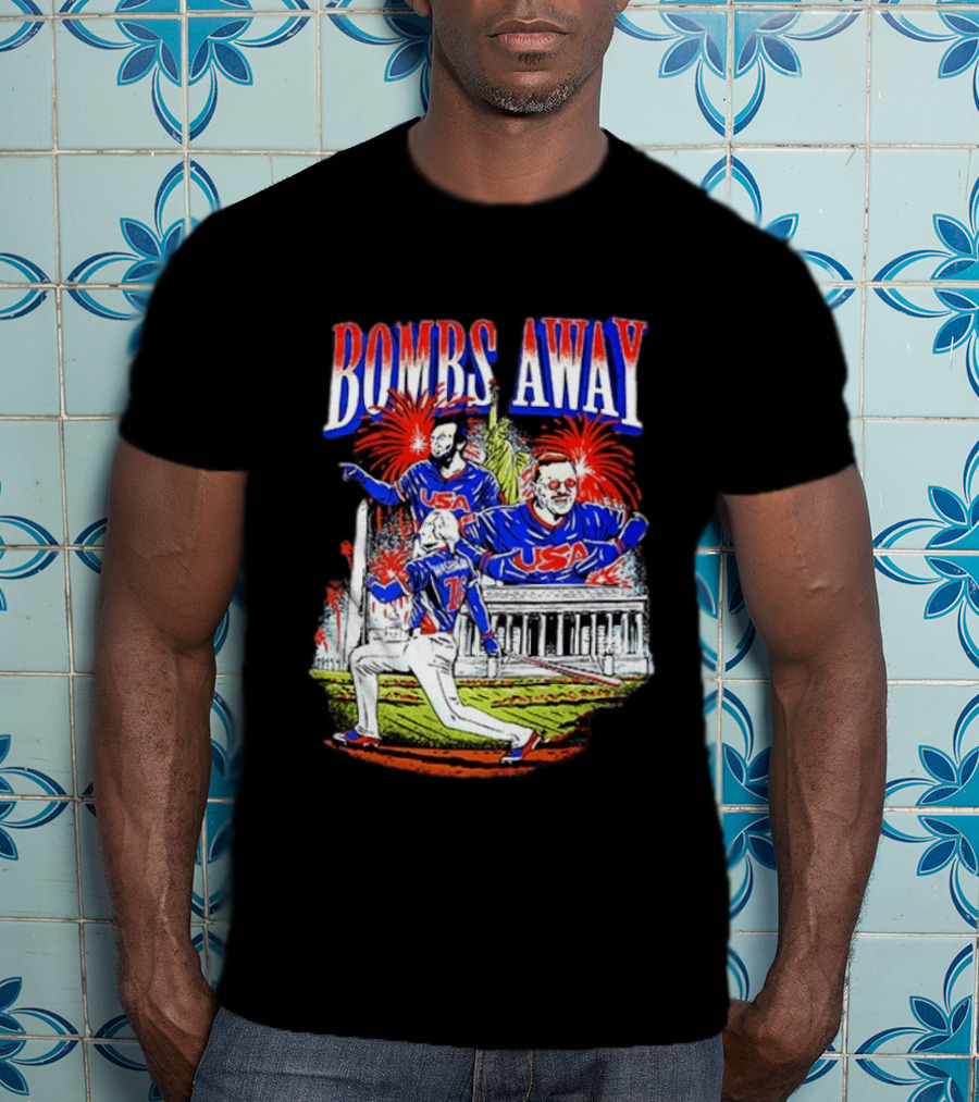Bombs Away USA Firework Celebration And Baseball Scene T-Shirt