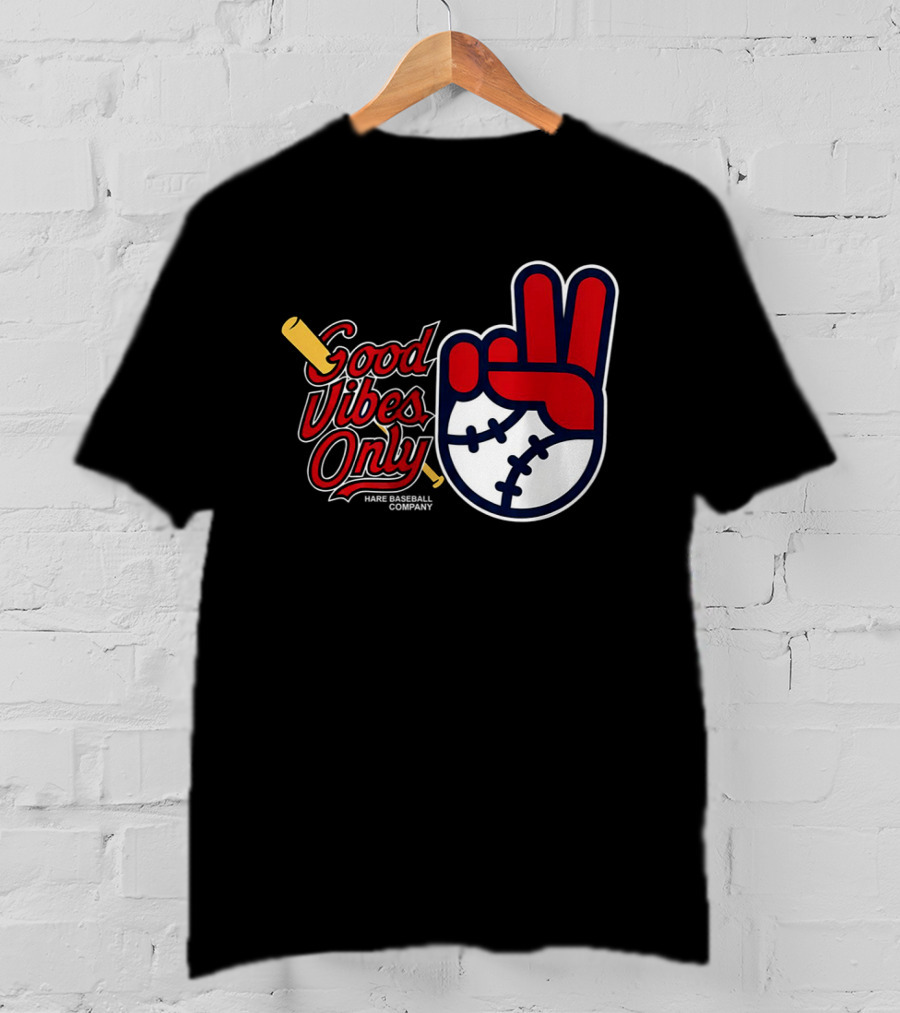 Good Vibes Only Baseball Peace Sign Red Glove T-Shirt