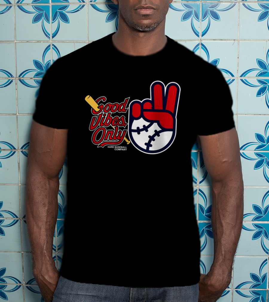 Good Vibes Only Baseball Peace Sign Red Glove T-Shirt