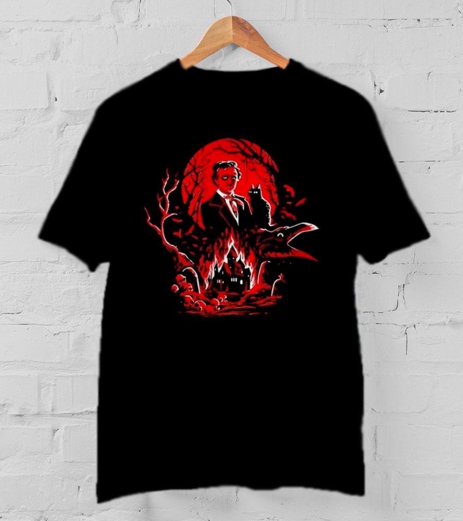 Edgar Allan Poe Gothic Horror Raven And Black Cat T-Shirt