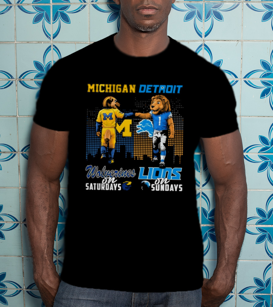 Michigan Wolverines Detroit Lions Fist Bump Saturdays Sundays T-Shirt