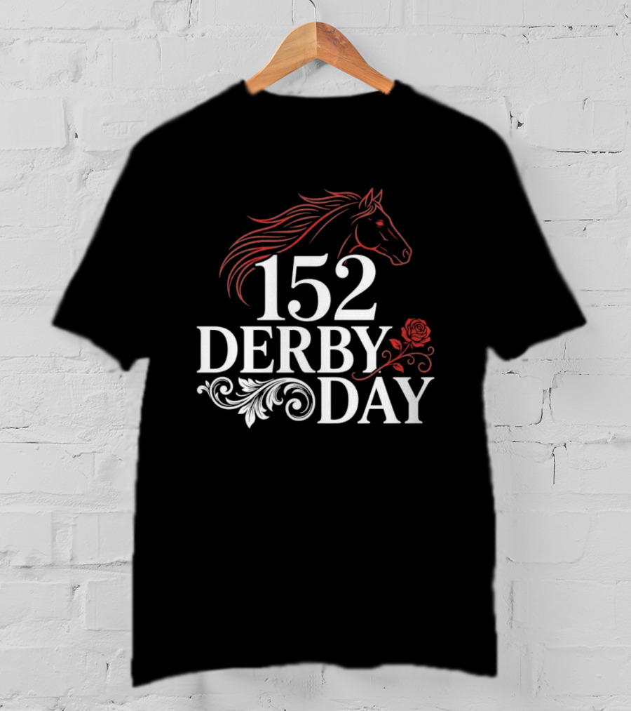 152 Derby Day Horse Racing Event With Floral And Horse Head T-Shirt