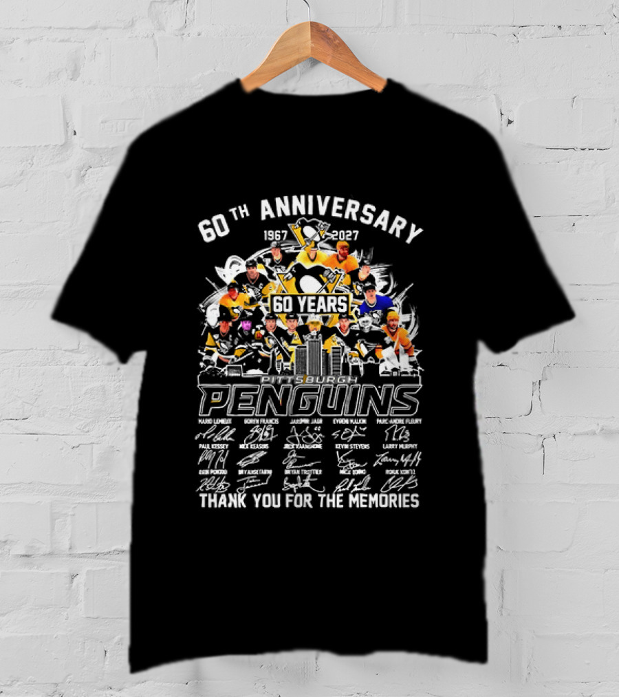 Pittsburgh Penguins 60th Anniversary 1967 2027 Thank You For The Memories Icons And Autographs T-Shirt