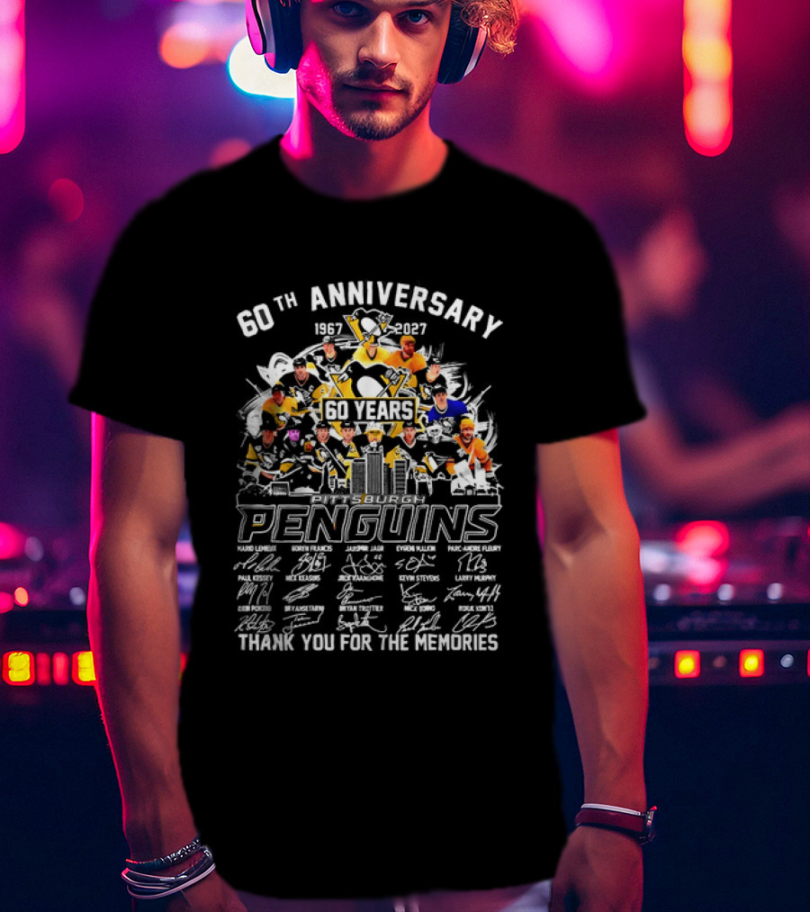 Pittsburgh Penguins 60th Anniversary 1967 2027 Thank You For The Memories Icons And Autographs T-Shirt