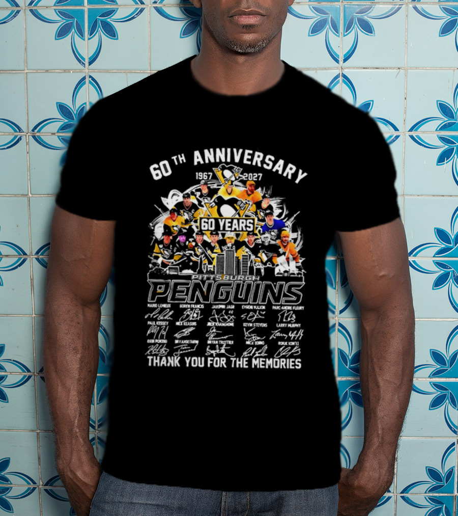 Pittsburgh Penguins 60th Anniversary 1967 2027 Thank You For The Memories Icons And Autographs T-Shirt