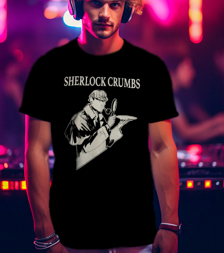 Sherlock Crumbs Detective Magnifying Glass Pipe T-Shirt