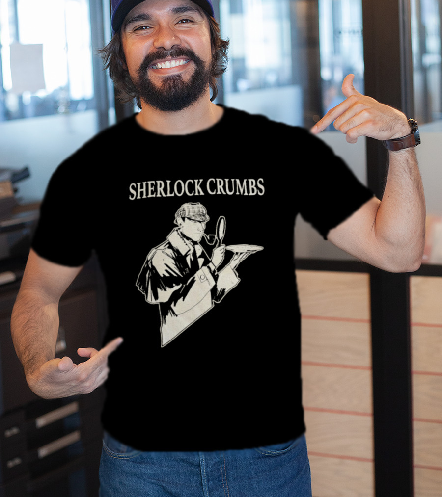 Sherlock Crumbs Detective Magnifying Glass Pipe T-Shirt