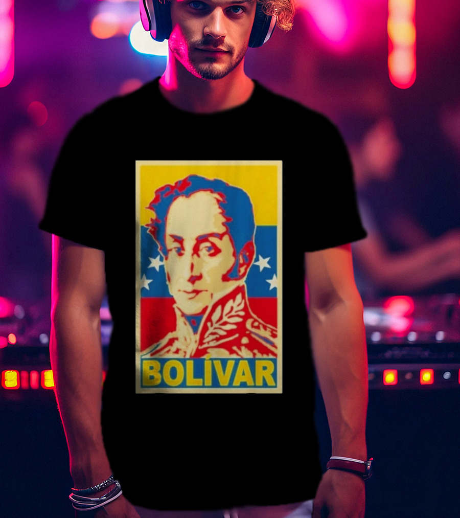 Bolivar Portrait Venezuelan Flag Colors Stars T-Shirt