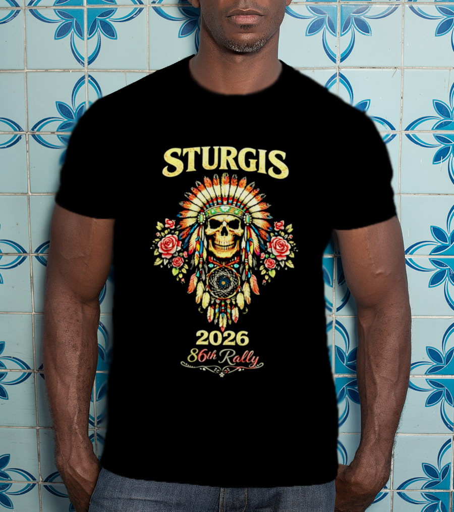 Sturgis 2026 Skull And Headdress Roses 86th Rally Celebration T-Shirt