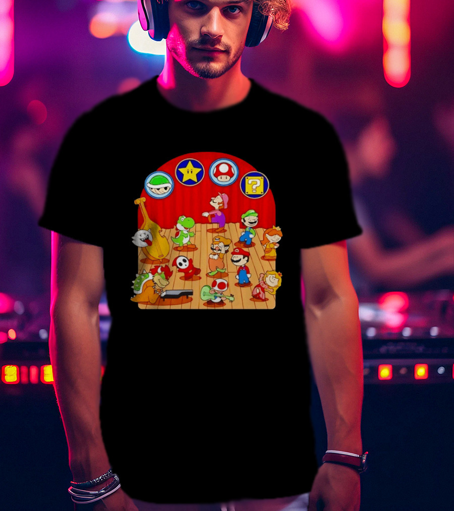 Super Mario Bros Peanuts Characters Dancing Plumber Game Mashup T-Shirt